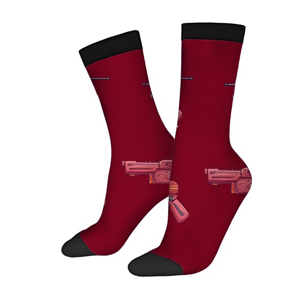 Four Seasons Universal Socks (2 Pairs) - Unisex Trendy Mixed Color Socks with Playful Futuristic Red Pattern on Red Background and Black Toe