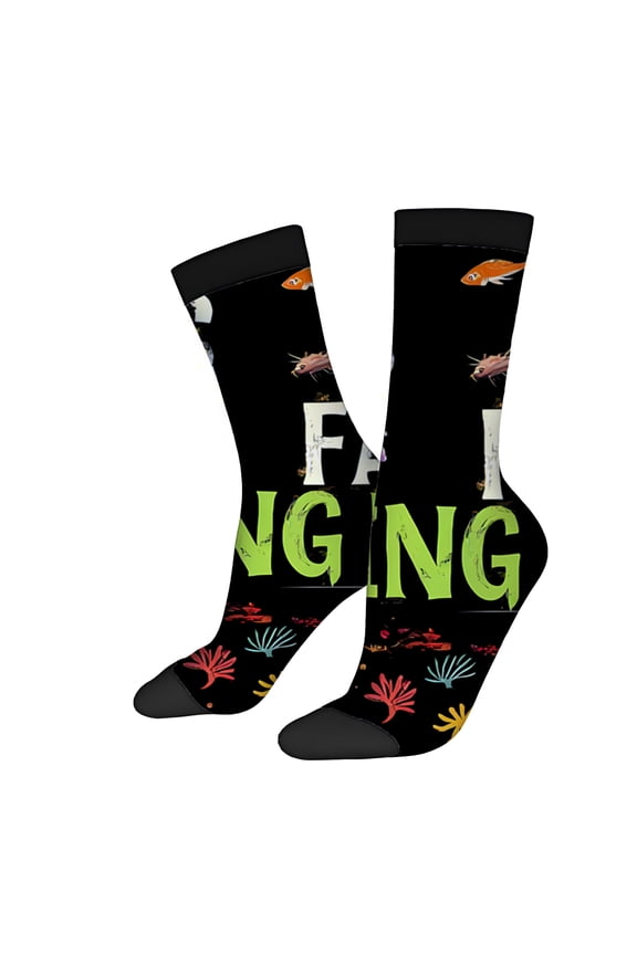 Four Seasons Universal Socks (2 Pairs) - Unisex Trendy Mixed Color Socks with Purple Coral & Seaweed Designs Black Toe Cuffs