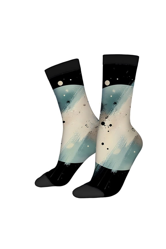 Four Seasons Universal Socks (2 Pairs) - Unisex Trendy Mixed Color Socks with Space-Themed Design Featuring Planets and Stars Background