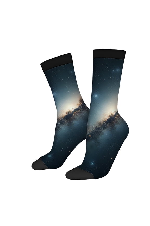 Four Seasons Universal Socks (2 Pairs) - Unisex Trendy Mixed Color Socks with Space-Themed Starry Night Design Galaxy Pattern Perfect for All Seasons