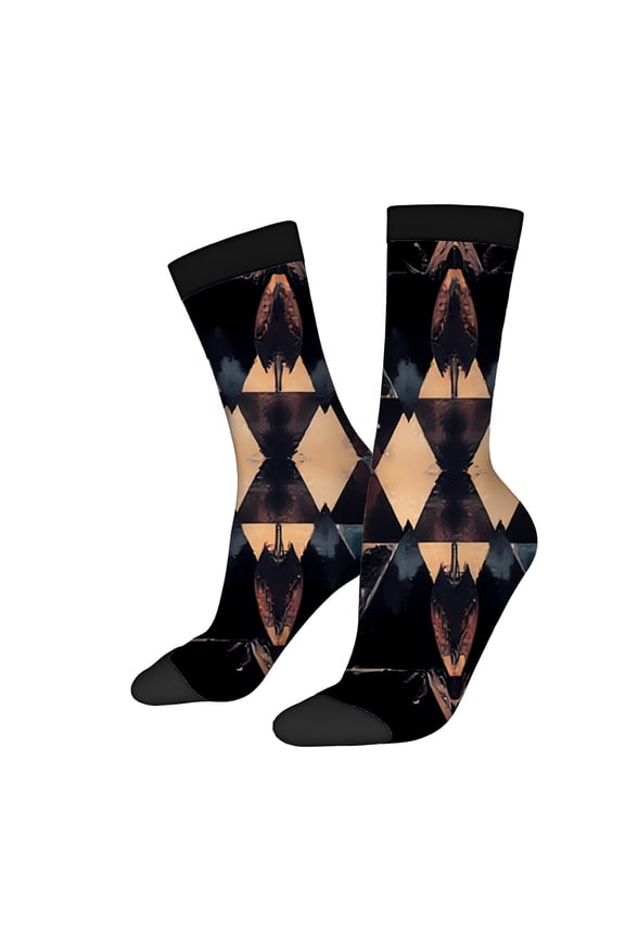 Four Seasons Universal Socks (2 Pairs) - Unisex Trendy Mixed Color Socks with Striking Arrow and Abstract Shapes Pattern Black Toe and Heel