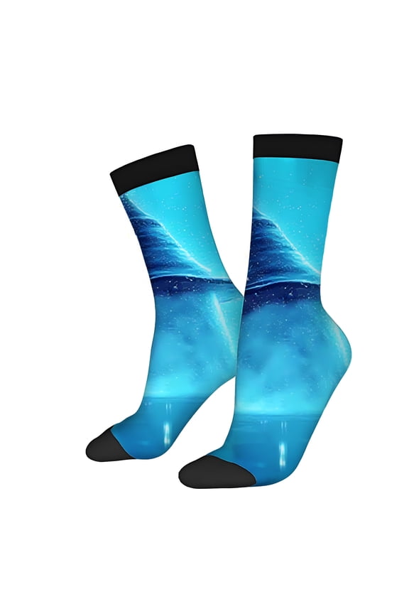 Four Seasons Universal Socks (2 Pairs) - Unisex Trendy Mixed Color Socks with Vibrant Blue Fish in Wizard Hat Design Starry Night Background