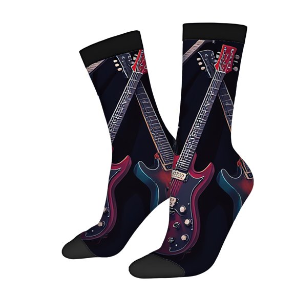 Four Seasons Universal Socks (2 Pairs) - Unisex Trendy Mixed Color Socks with Vibrant Electric Guitar Design Perfect for Music Lovers