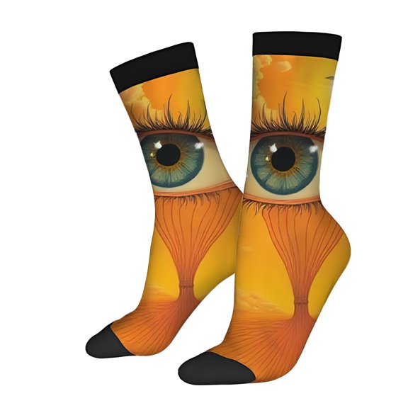 Four Seasons Universal Socks (2 Pairs) - Unisex Trendy Mixed Color Socks with Vibrant Eye Design Against Sunset Clouds