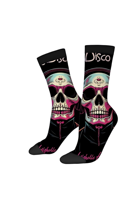 Four Seasons Universal Socks (2 Pairs) - Unisex Trendy Mixed Color Socks with Vibrant Headphone Design in Pink and Blue Accents