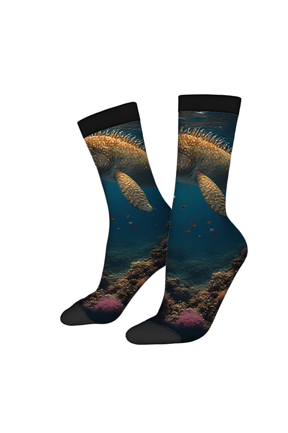 Four Seasons Universal Socks (2 Pairs) - Unisex Trendy Mixed Color Socks with Vibrant Underwater Fish & Coral Reef Design Perfect for Lovers