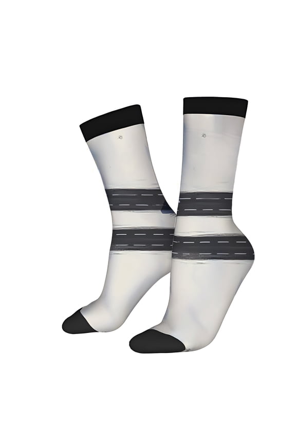 Four Seasons Universal Socks (2 Pairs) - Unisex Trendy Mixed Color Socks with Winding Road Pattern and Dotted Design Black Toe Cuffs
