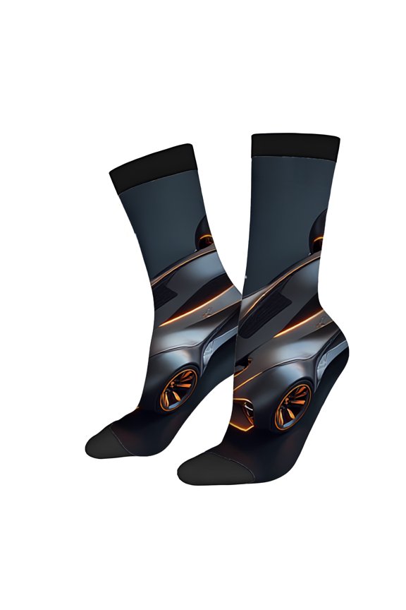 Four Seasons Universal Socks (2 Pairs) - Unisex Trendy Socks with Abstract Futuristic Design in Black Orange & Silver Accents Perfect for Comfort & Style