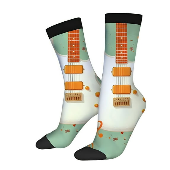 Four Seasons Universal Socks (2 Pairs) - Unisex Trendy Socks with Abstract Green Background Orange Musical Notes & Shapes Mixed Color Design Perfect for All Seasons