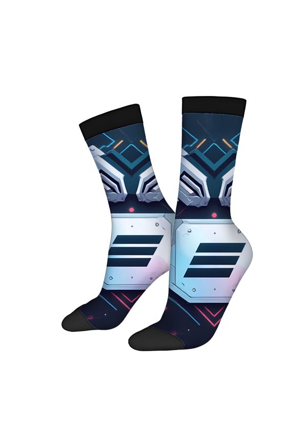 Four Seasons Universal Socks (2 Pairs) - Unisex Trendy Socks with Modern Geometric Design Dark Background Vibrant Blue & Pink Elements Stylish Letter ' E ' Pattern