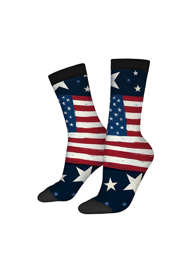 Four Seasons Universal Socks (2 Pairs) - Unisex Trendy Socks with Patriotic American Flag Design Stars & Stripes Pattern in Red White & Blue Perfect for All Seasons