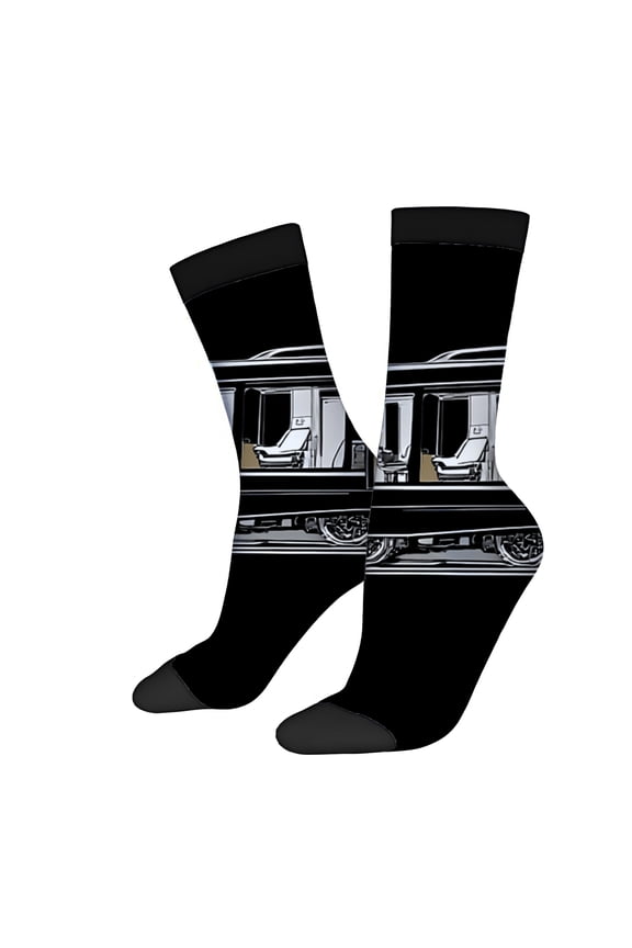 Four Seasons Universal Socks (2 Pairs) - Unisex Trendy Socks with Unique Train Engine Design and Intricate Wheel Patterns Mixed Colors for All Seasons