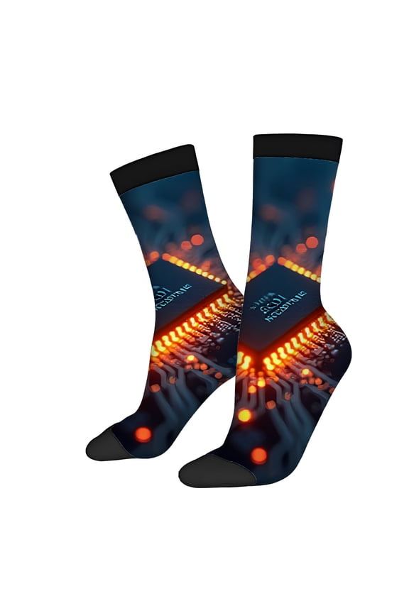 Four Seasons Universal Socks (2 Pairs) - Unisex Trendy Socks with Vibrant Board Design and Glowing Orange Lights Mixed Color Pattern Perfect for Any Occasion