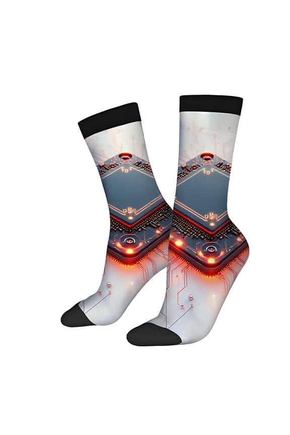 Four Seasons Universal Socks (2 Pairs) - Unisex Trendy Socks with Vibrant Board Design Glowing Orange & Red Components Mixed Color Pattern Perfect for Tech Lovers
