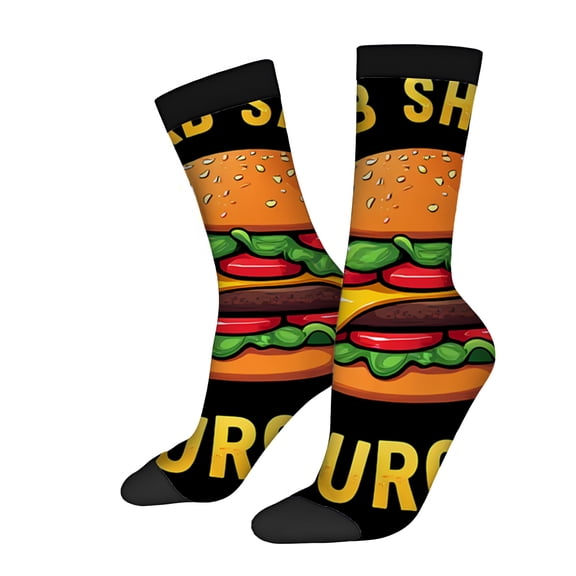 Four Seasons Universal Socks (2 Pairs) - Unisex Trendy Socks with Vibrant Hamburger Graphic & Bold " BURGERS " Design - Mixed Color Fun Socks for All Occasions