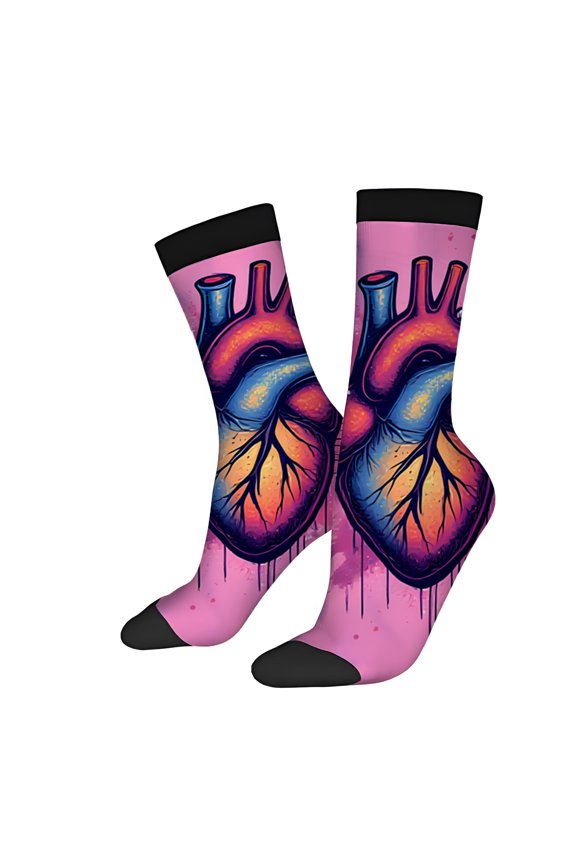 Four Seasons Universal Socks (2 Pairs) - Unisex Trendy Socks with Vibrant Pink Background Artistic Musical Instrument Design Dripping Effects & Colorful Notes