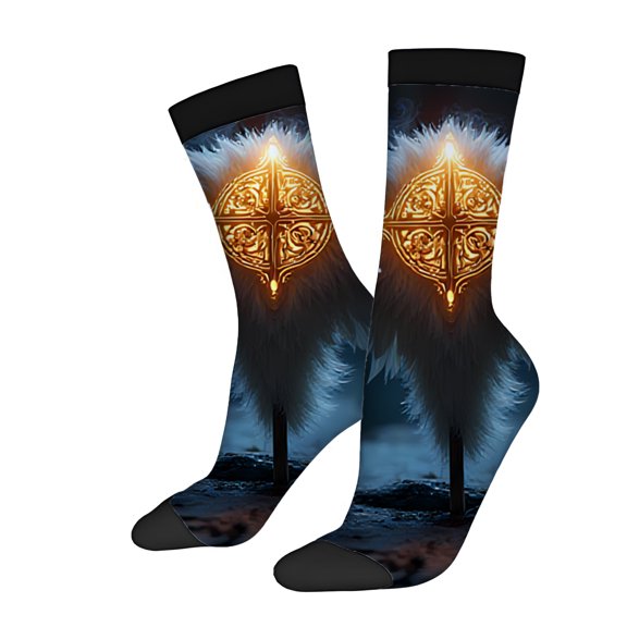 Four Seasons Universal Socks (2 Pairs) - Unisex Trendy Socks with Vivid Bird Design Orange Glow on Dark Terrain Mixed Color Pattern Perfect for All Seasons