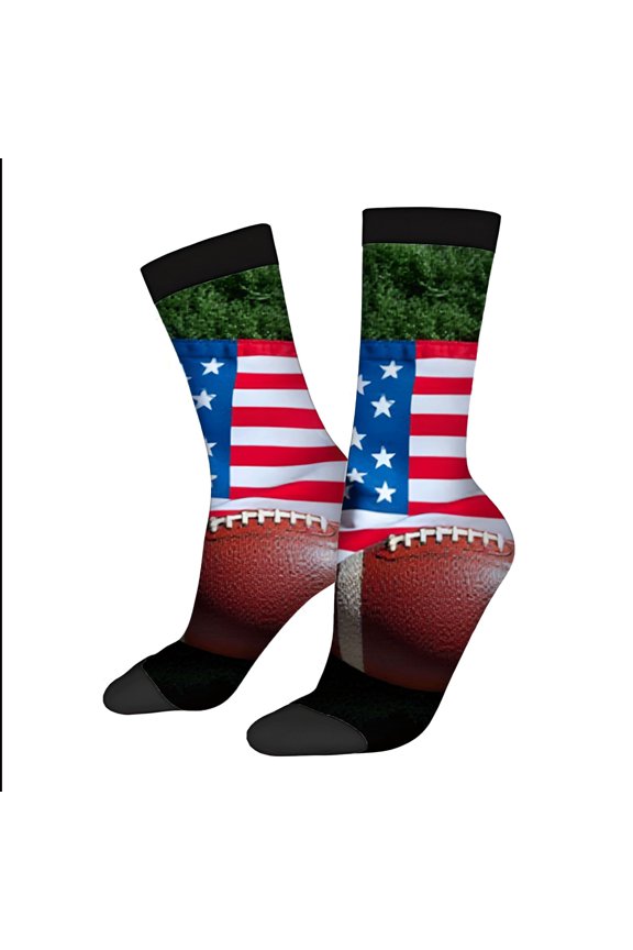 Four Seasons Universal Socks (2 Pairs) - Unisex Trendy Socks with American Flag & Football Design Perfect for Sports & Casual Wear