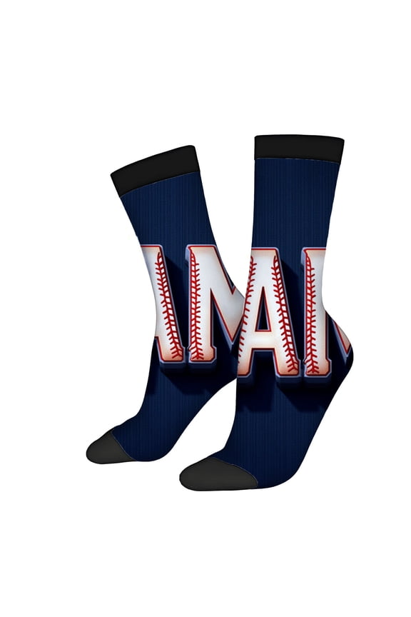 Four Seasons Universal Socks - 2 Pairs Unisex Trendy Socks with Bold Design Navy Background White & Red Stitching