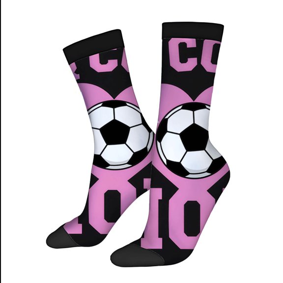 Four Seasons Universal Socks - 2 Pairs Unisex Trendy Socks with Bold Pink Soccer Ball & ' 10 ' Design on Black Background