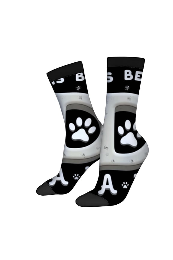 Four Seasons Universal Socks - 2 Pairs Unisex Trendy Socks with Bold Print Design ' BEANS ' Text and Mixed Colors