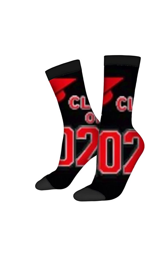 Four Seasons Universal Socks - 2 Pairs Unisex Trendy Socks with Bold Red ' CL ' & ' 2021 ' Design Black with Red Arrow Pattern