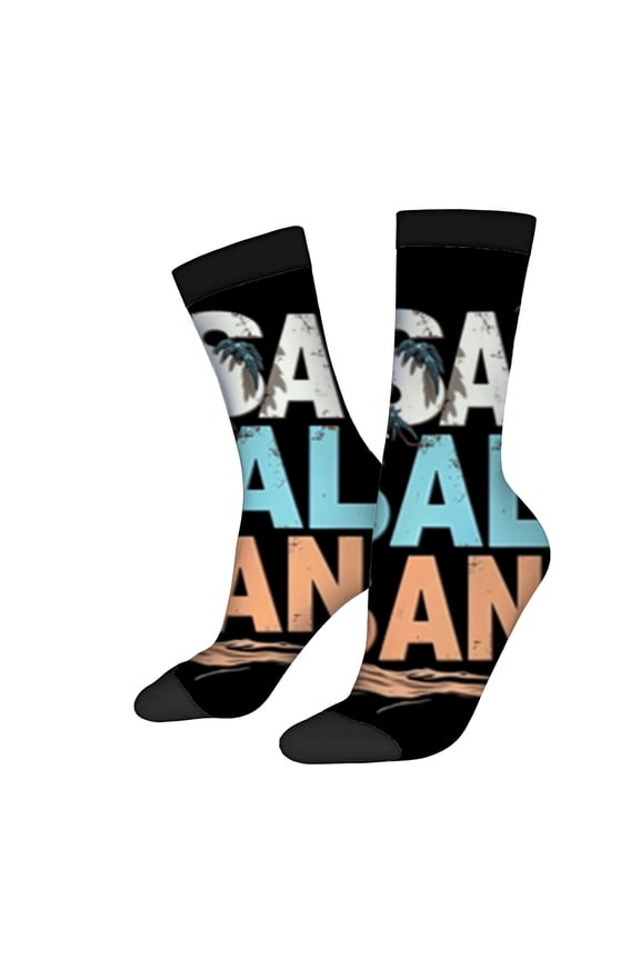 Four Seasons Universal Socks - 2 Pairs Unisex Trendy Socks with Bold ' SALSA ' & ' PANAMA ' Design Palm Tree Motif in Blue & Orange