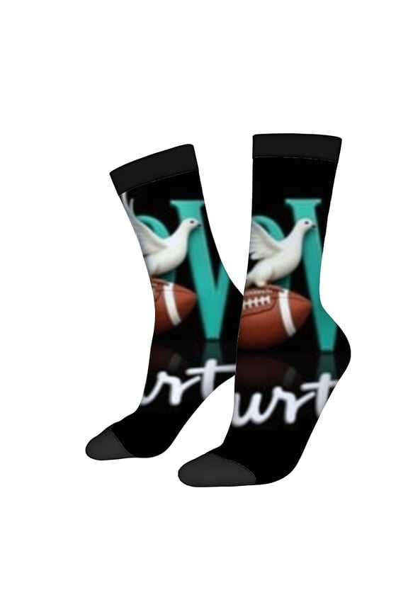 Four Seasons Universal Socks - 2 Pairs Unisex Trendy Socks with Bold Teal ' M ' White on Football Stylish Mixed Colors
