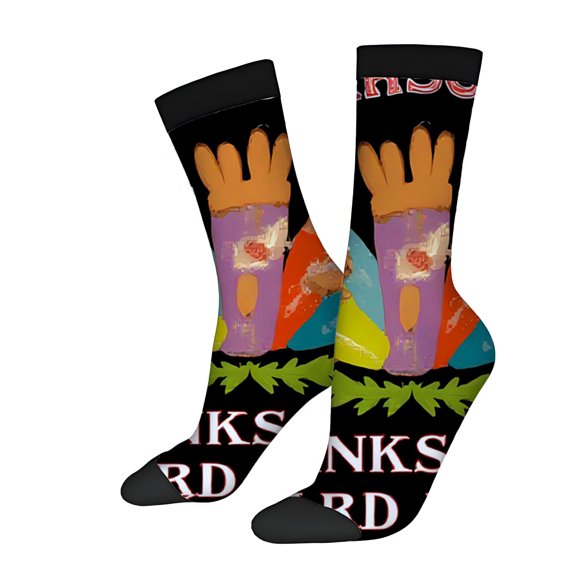 Four Seasons Universal Socks - 2 Pairs Unisex Trendy Socks with Colorful Hand & Sausage Design Vibrant Patterns on Black Base