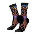 thumbnail image 1 of Four Seasons Universal Socks - 2 Pairs Unisex Trendy Socks with Colorful Tree Design on Black Background Perfect for All Seasons, 1 of 5