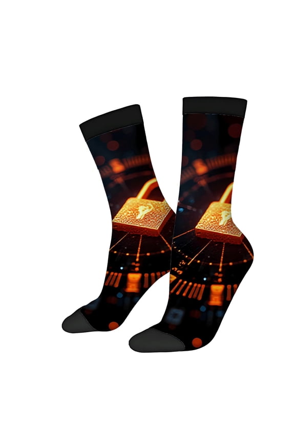 Four Seasons Universal Socks - 2 Pairs Unisex Trendy Socks with Cyberpunk Padlock Design Mixed Colors Stylish & Secure