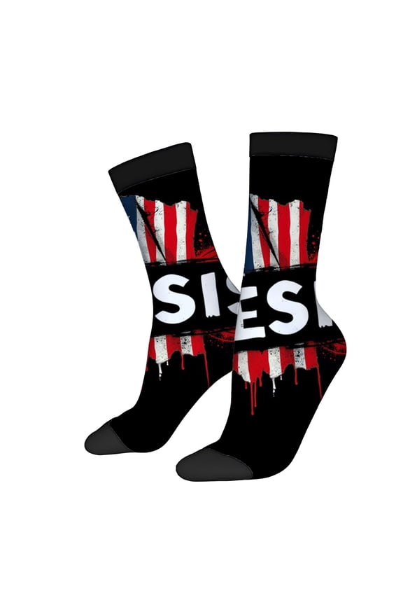Four Seasons Universal Socks - 2 Pairs Unisex Trendy Socks with Distressed American Flag Design in Red White and Blue