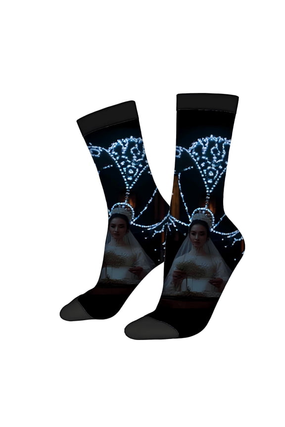 Four Seasons Universal Socks (2 Pairs) - Unisex Trendy Socks with Festive Bride Bouquet Design & Decorative Lights Pattern