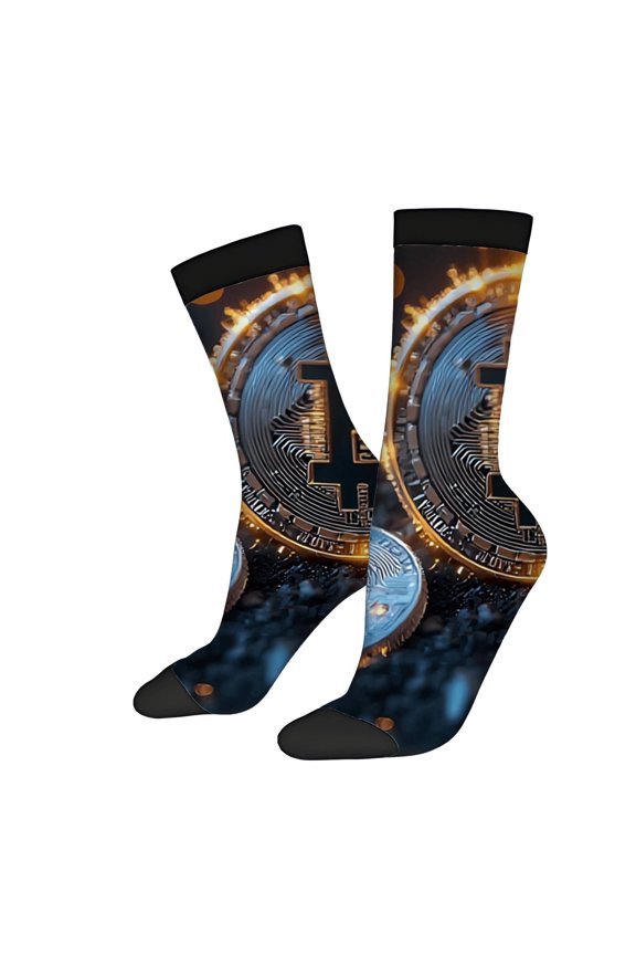 Four Seasons Universal Socks (2 Pairs) - Unisex Trendy Socks with Futuristic Design & Glowing Digital Patterns