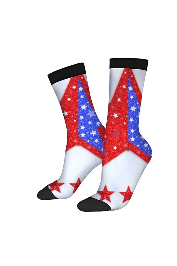 Four Seasons Universal Socks (2 Pairs) - Unisex Trendy Socks with Glittery Red Blue and Black Patriotic Flag Design Perfect for All Seasons