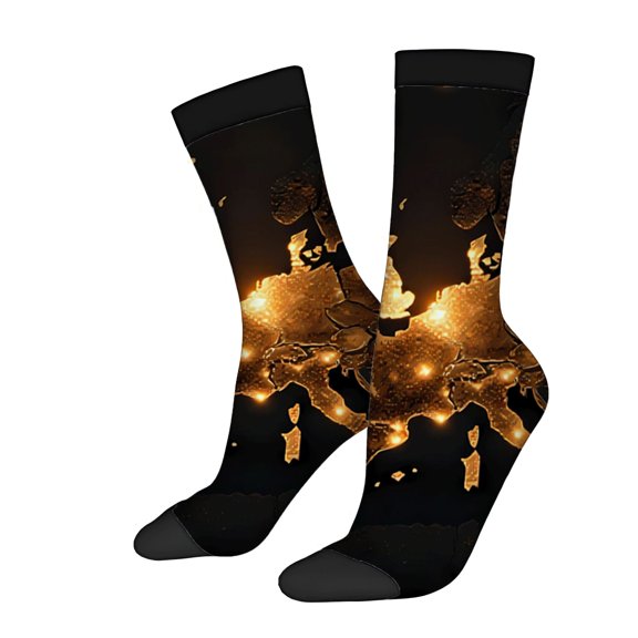Four Seasons Universal Socks (2 Pairs) - Unisex Trendy Socks with Glowing World Map Design on Dark Background Mixed Colors