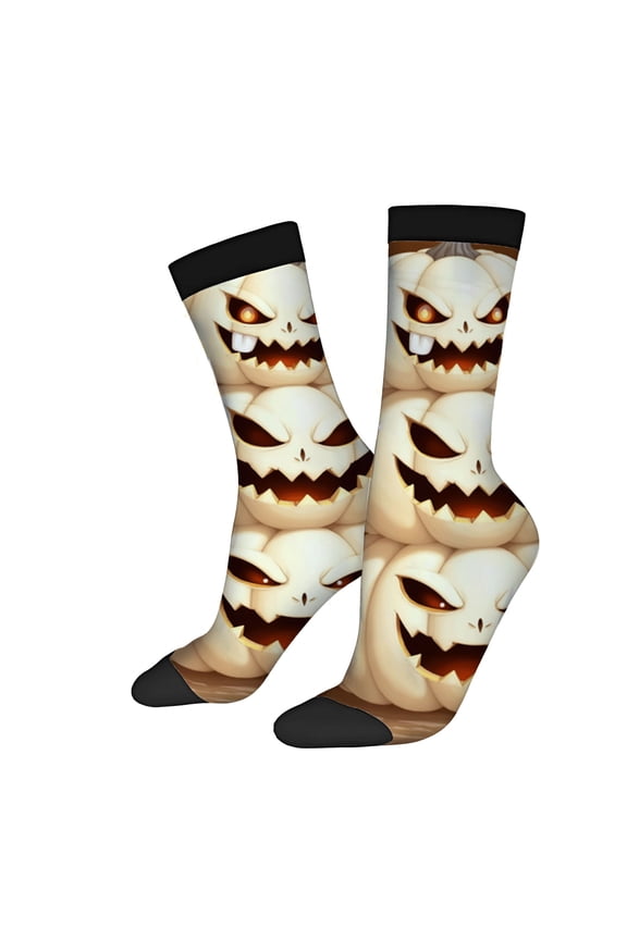 Four Seasons Universal Socks (2 Pairs) - Unisex Trendy Socks with Halloween Pumpkin Faces Glowing Eyes Teeth Pattern