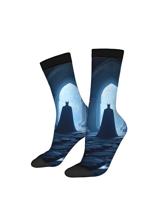 Four Seasons Universal Socks (2 Pairs) - Unisex Trendy Socks with Intricate Ancient Stone Arches Design in Dark Blue and Black Color Scheme