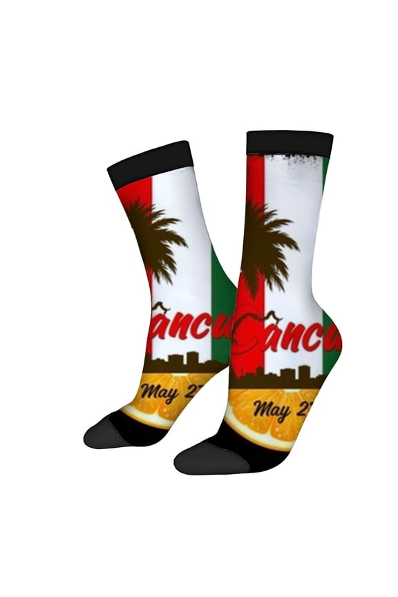 Four Seasons Universal Socks - 2 Pairs Unisex Trendy Socks with Mexican Flag Colors Palm Tree Silhouette and May 2 Design