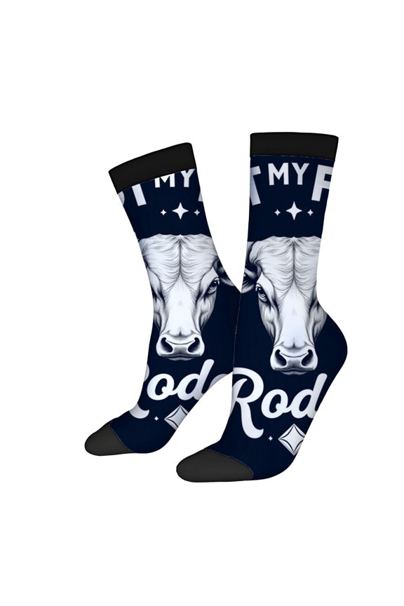 Four Seasons Universal Socks - 2 Pairs Unisex Trendy Socks with Navy Blue Cow Face Design ' MY FRIENDS ' Text & Stars