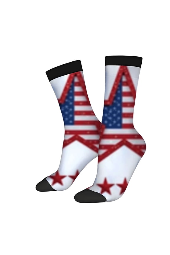Four Seasons Universal Socks (2 Pairs) - Unisex Trendy Socks with Patriotic American Flag Design Red White & Blue Colors
