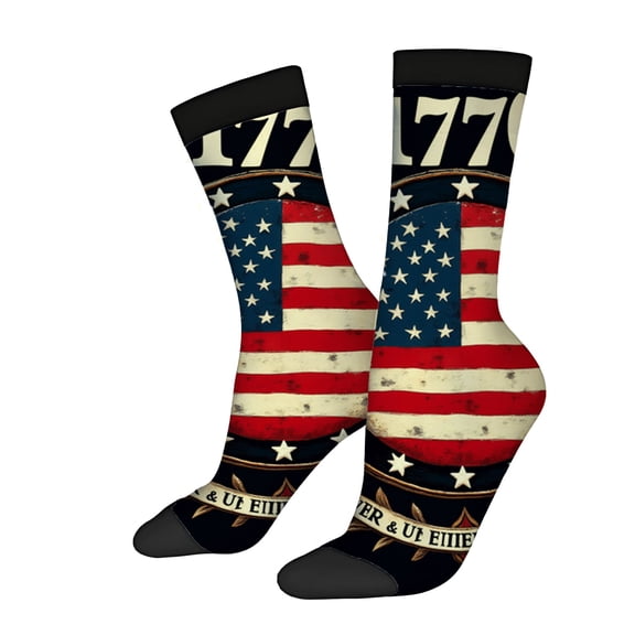 Four Seasons Universal Socks - 2 Pairs Unisex Trendy Socks with Patriotic American Flag Design Vintage Style Mixed Colors
