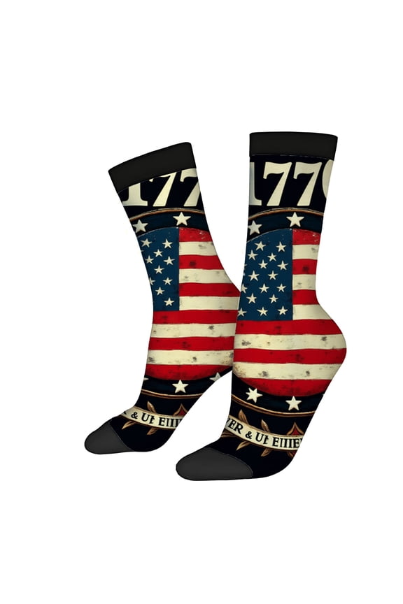 Four Seasons Universal Socks - 2 Pairs Unisex Trendy Socks with Patriotic American Flag Design Vintage Style Mixed Colors