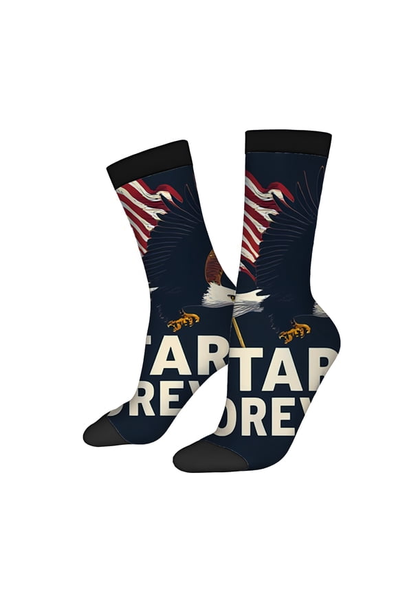 Four Seasons Universal Socks (2 Pairs) - Unisex Trendy Socks with Patriotic American Flag Design and Bold ' STAND FOREVER ' Text Mixed Colors