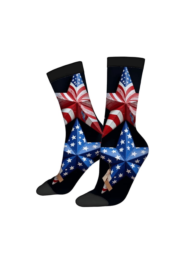 Four Seasons Universal Socks (2 Pairs) - Unisex Trendy Socks with Patriotic Star and American Flag Pattern Mixed Colors