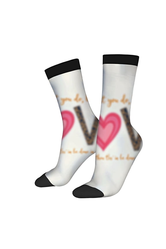 Four Seasons Universal Socks - 2 Pairs Unisex Trendy Socks with Pink Heart & Stylish ' V ' Pattern Perfect for Any Season
