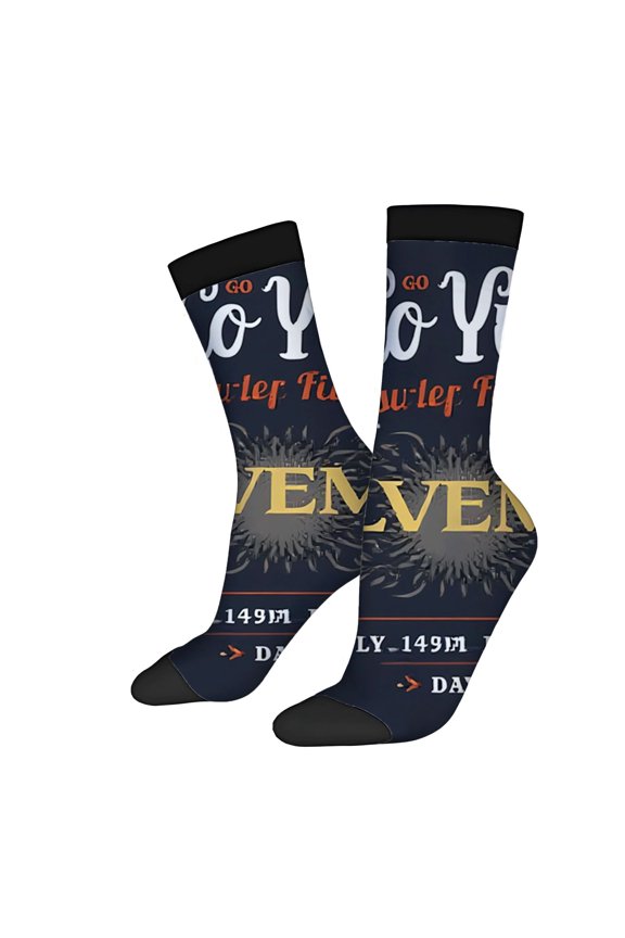 Four Seasons Universal Socks - 2 Pairs Unisex Trendy Socks with Playful ' VENUE ' Design Pattern and Colorful Text Elements