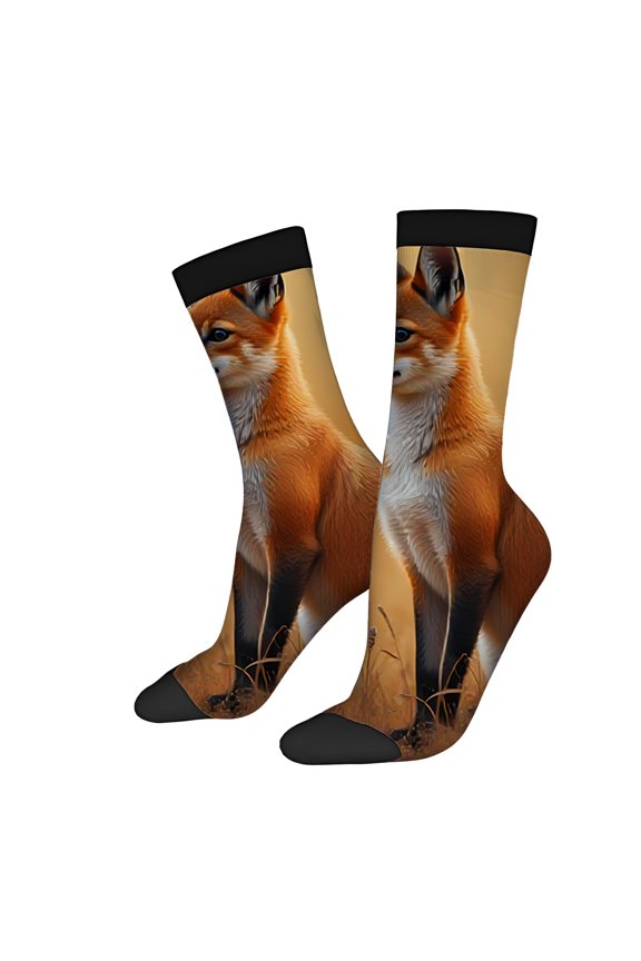 Four Seasons Universal Socks (2 Pairs) - Unisex Trendy Socks with Realistic Fox Design Earthy Colors & Black Accents Perfect for Any Occasion