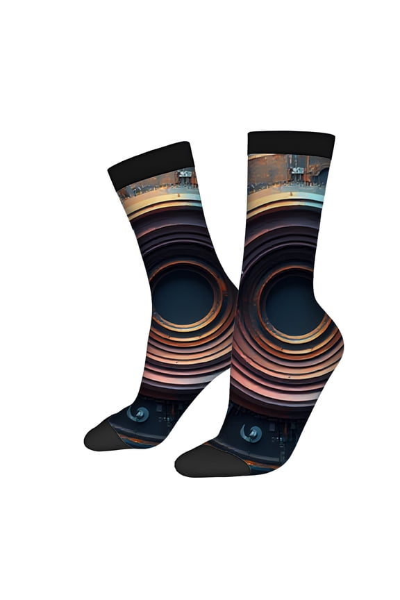 Four Seasons Universal Socks (2 Pairs) - Unisex Trendy Socks with Unique Camera Lens & Circuitry Design Mixed Colors Perfect for All Seasons