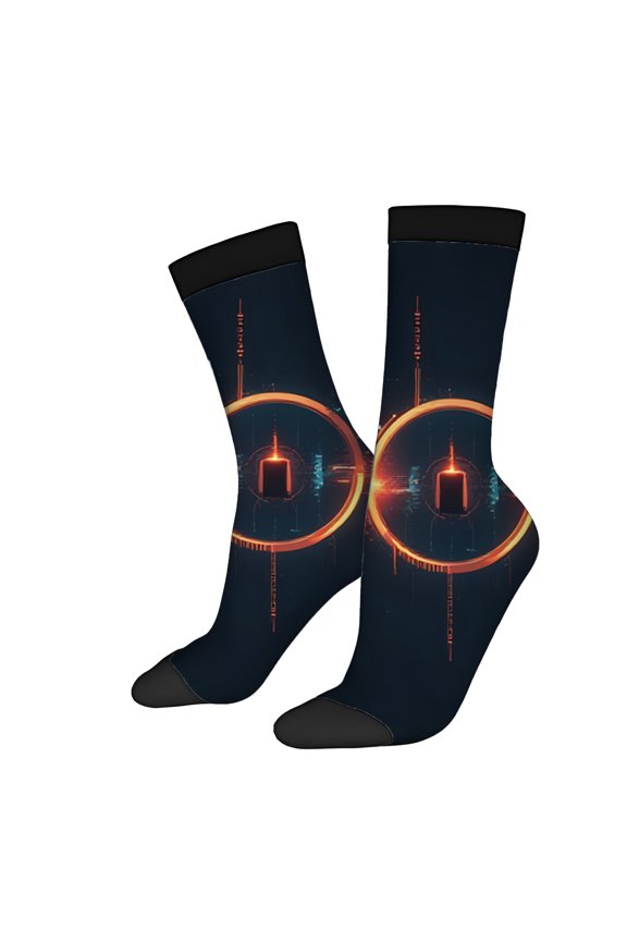 Four Seasons Universal Socks (2 Pairs) - Unisex Trendy Socks with Vibrant Glowing Circular Pattern & Abstract Digital Design in Mixed Colors